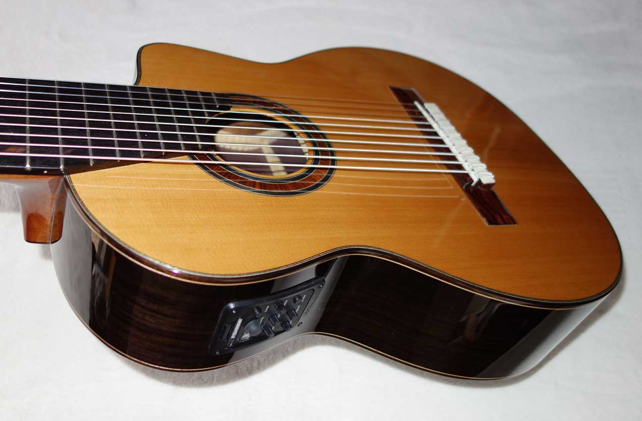 NEW Bartolex 10-String Classical Harp Guitar Model SLC10CEL -- Solid Cedar Top, Cutaway, Pickup, w/Hardshell Case