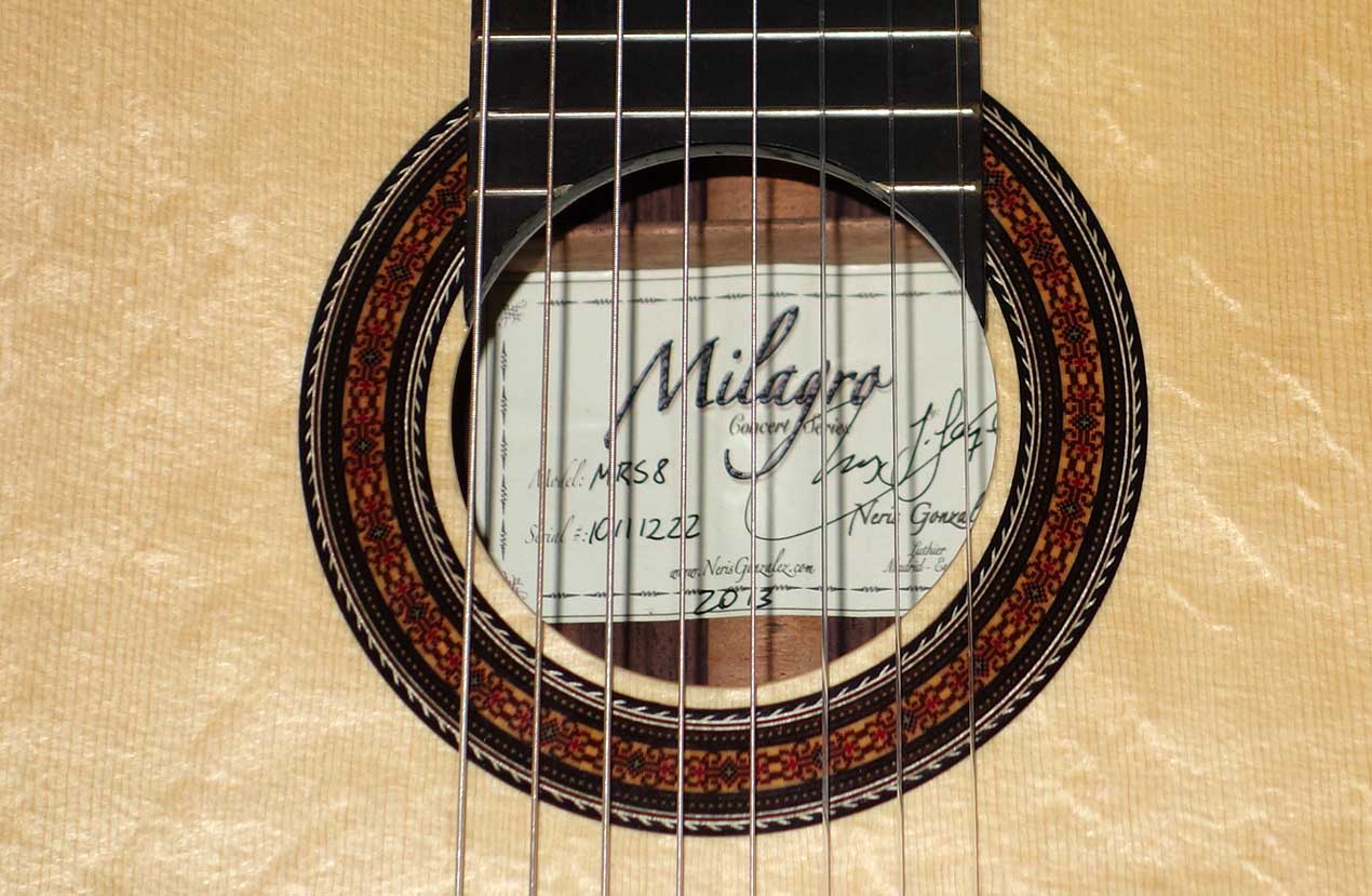 Milagro MRS8 8-String Classical Harp Guitar w/ Case, Bear Claw Spruce Top